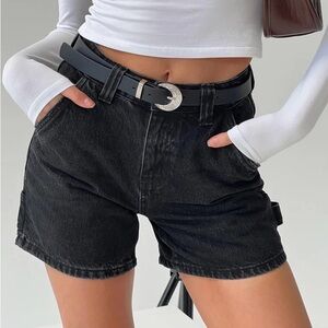 Princess Polly LOU CARPENTER DENIM SHORTS Black